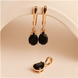 Комплект ювелирной бижутерии коллекция "Дубай" серьги и кулон, покрытие позолота, вставка: фианиты, цвет: черный, Уценка, арт.08.4025 (314.973)