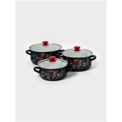 Набор кастрюль эмалированных «Лесная ягода-1-Экстра», 3 предмета: 2 л, 3 л, 4 л, чёрный