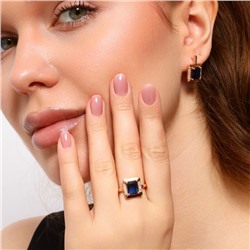 Комплект ювелирной бижутерии Дубайское золото с крупным камнем серьги и кольцо 17 р, покрытие позолота, вставка: фианиты, цвет: синий, арт.213.661-17