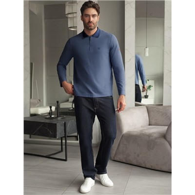 Лонгслив из мягкого фактурного трикотажа с плетеным воротником поло на молнии