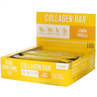 Vital Proteins, Collagen Bar, Lemon Vanilla, 12 Bars, 1.8 oz (50 g) Each