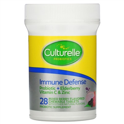 Culturelle, Probiotics, Immune Defense, Mixed Berry Flavor, 28 Chewable Tablets