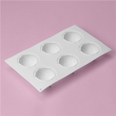 Форма для муссовых десертов и выпечки Доляна «Кристалл», 29.5×17×3.5 см, 6 ячеек (d=6.5 см), силикон, белая