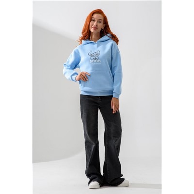 8565 толстовка женская оверсайз (Голубой_стич)