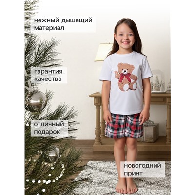 Пижама для девочки новогодняя (футболка, шорты) KAFTAN Christmas time, размер 30 (98-104 см), бело-красная