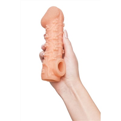 Телесная закрытая насадка с пучками шишечек Cock Sleeve 009 Size L - 17,6 см.