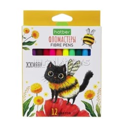 Фломастеры "ECO" 12 цв. "Жж-мяу" в картонной коробке с европодвесом