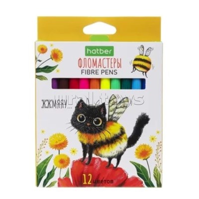 Фломастеры "ECO" 12 цв. "Жж-мяу" в картонной коробке с европодвесом