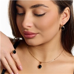 Комплект ювелирной бижутерии коллекция "Дубай" серьги, кулон и кольцо 18 р, покрытие позолота, вставка: стекло, цвет: черный, арт.217.506-18