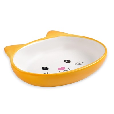 Миска керамическая «Кошачья мордочка» 200 мл - 14×12×3.5 см, жёлтая/белая