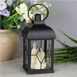 Светильник фонарь настольный Новогодний 21 см черный три свечи / YR01594B /уп 48/от батареек