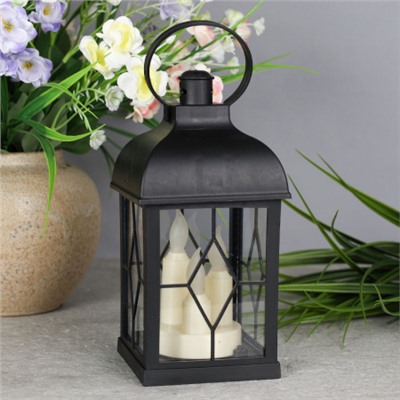 Светильник фонарь настольный Новогодний 21 см черный три свечи / YR01594B /уп 48/от батареек