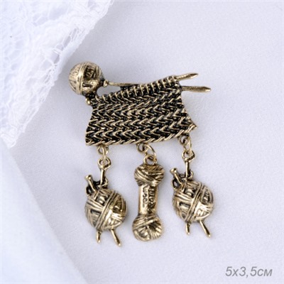 Брошь Вязание 5 см / GM273-52 /уп 12/ золото