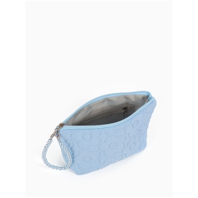 Косметичка женская «Цветочки», на молнии, ручка из бусин, голубая