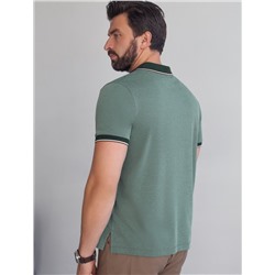 Футболка поло с воротником на пуговицах из полотна пике с меланжевым плетением с эластаном