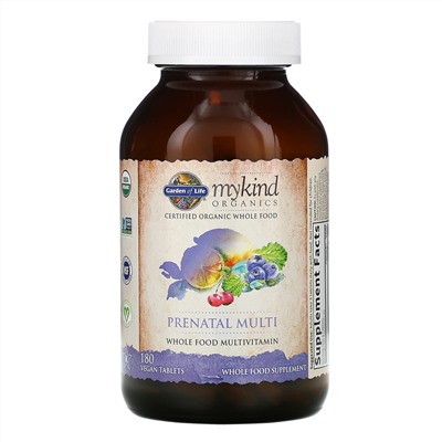 Garden of Life, MyKind Organics, пренатальные мультивитамины, 180 веганских таблеток