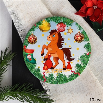 Подставка под горячее, кружку 10 см Символ Года 2026 Лошадь / КD020 /уп 144/ новогодняя/746297