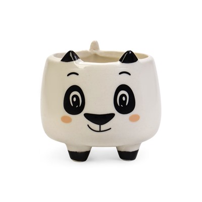 Декоративный горшок для цветов «Счастливая Панда», 200 мл, 8.3×7.2×7.7 см, керамический, на ножках, белый