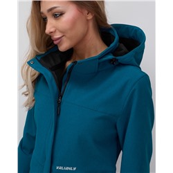 Ветровка спортивная женская с капюшоном softshell синего цвета 9566S