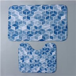 Коврики для ванной и туалета Доляна «Бурлеск», 2 шт., 50×80, 40×50 см, синие