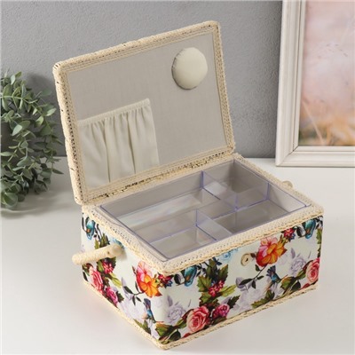 Шкатулка для рукоделия и шитья «Птицы в розовом саду», хранение ниток, иголок, мелочи, 19×26×14.5 см