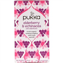 Pukka Herbs, Elderberry & Echinacea, 20 Fruit Tea Sachets, 1.41 oz (40 g)