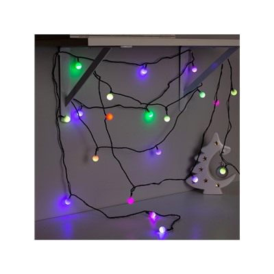 Гирлянда «Нить» 5 м с насадками «Шарики белые», IP20, тёмная нить, 20 LED, свечение мульти (RG/RB), мигание, 220 В