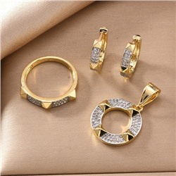 Комплект ювелирной бижутерии Итальянское золото (покрытие желтое 14к) серьги, кулон и кольцо 17 р, вставка: фианиты, цвет: прозрачный, арт.217.337-17