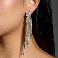 Серьги вечерние длинные со стразами, цвет серебристый, арт. 006.033