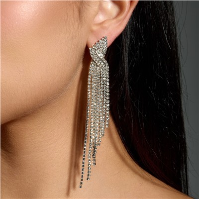 Серьги вечерние длинные со стразами, цвет серебристый, арт. 006.033