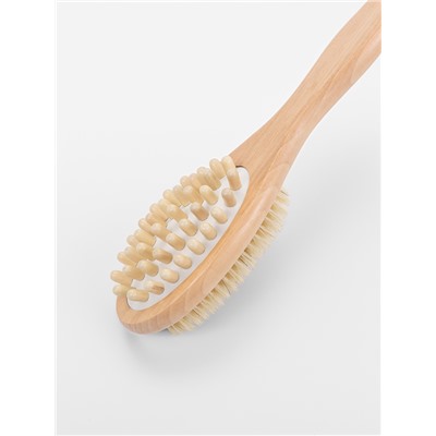 Щётка массажная для тела из натуральной щетины, с ручкой, гладкая