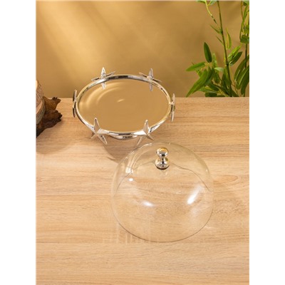 Тортовница со стеклянной крышкой «Звёзды», 21×21×23 см, алюминий