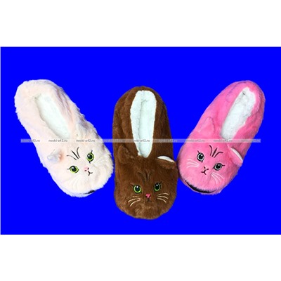 6 ПАР - Носки-тапочки с мехом Мордочки ЖЕНСКИЕ № 1