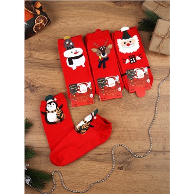 Носки р. 35-40 Новый год короткие / L815 /уп 10/400/1200/ ОДНА ПАРА/ МАРКА