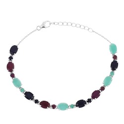 Браслет, изумруд берилл , рубин корунд , сапфир корунд, Счастье