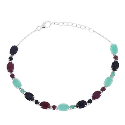 Браслет, изумруд берилл , рубин корунд , сапфир корунд, Счастье