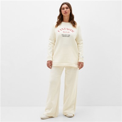 Свитшот женский удлинённый с начёсом MIST Cozy style, молочный, размер 52