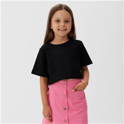 Футболка для девочки укороченная KAFTAN: Basic line, чёрная, размер 28, рост 86-92 см