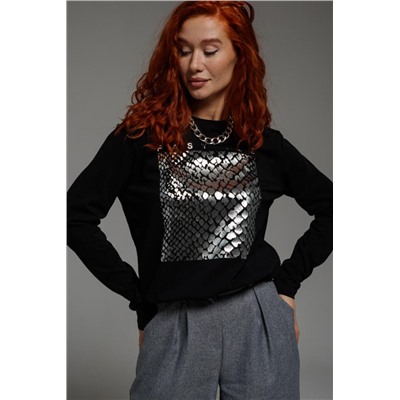 8519/1 Футболка с длинным рукавом женская (Черный_мода)