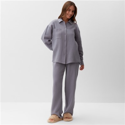 Пижама женская (рубашка, брюки) KAFTAN Basic, размер 48-50, серая