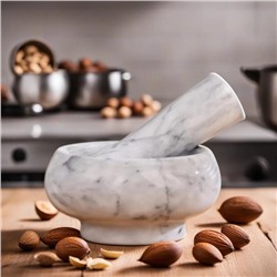 Ступка с пестиком, 75 мл, 5 см, камень, белая