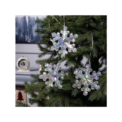 Гирлянда «Нить-грозди» 120 см, нить прозрачная, «Снежинки», 30 LED, 4.5В, батарейки ААх3 (нет в комплекте), свечение тёплое белое