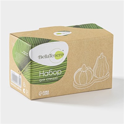 Набор для специй BellaTenero «Витамины», солонка 60 мл, перечница, 60 мл, на бамбуковой подставке, фарфор, белый