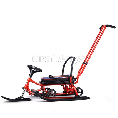 Игрушка Снегокат детский 111 "Mobile" с Т-образным толкателем и колесной базой (Котик на красном снегоходе)