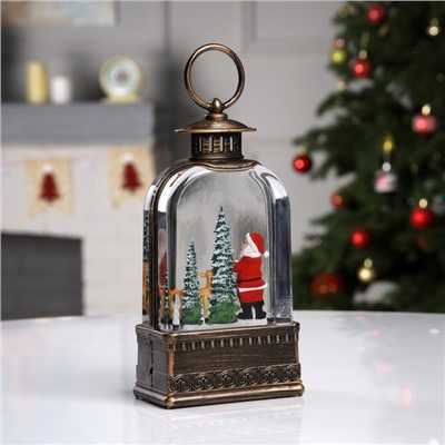 Светодиодная фигура «Фонарь с Дедом Морозом» 10.5×21×6.5 см, пластик, от батареек АААх3, USB, свечение тёплое белое