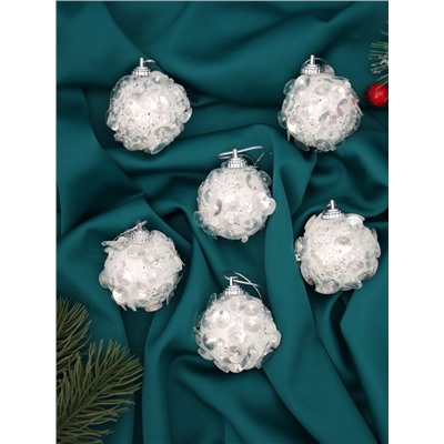 Ёлочные игрушки «Альваро», шары новогодние, d=5 см, набор 6 шт., пайетки, белый