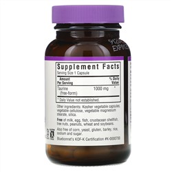 Bluebonnet Nutrition, таурин, 1000 мг, 50 вегетарианских капсул