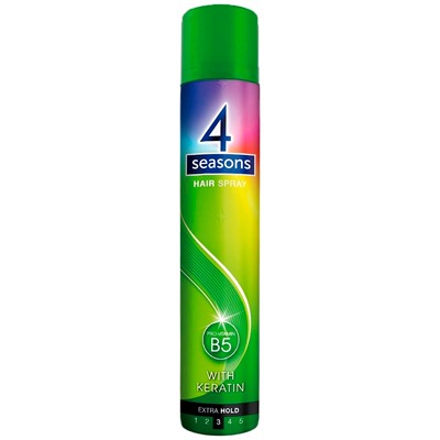 Лак для волос 4 Seasons, 3 Extra Hold экстрасильная фиксация, (Pro-Vitamin B5, Keratin), 400 мл