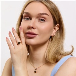 Комплект ювелирной бижутерии Дубайское золото: серьги, кулон и кольцо 20 р с крупным камнем, покрытие позолота, вставка: фианит, цвет: зеленый, арт.314.968-20