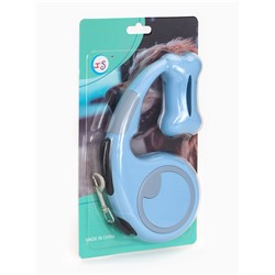 Рулетка - поводок «Косточка», 3 м, с контейнером для пакетов, пластик, голубая